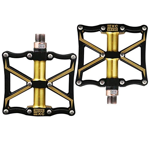 Mountain Bike Pedal : Liuxiaomiao Bicycle Pedals Accessories Bicycle Pedal Cycling Equipment Bearing Palin Mountain Bike Pedals Non-slip Pedal for Mountain Bikes, BMX (Color : Gold)