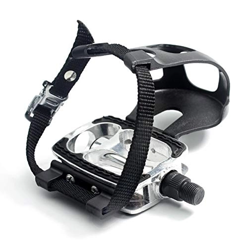 Mountain Bike Pedal : LLZY Fixed Gear MTB Road Bike Bicycle Harness Pedal Toe Clips with Straps Self-lock Pedal Cycling bike pedal with strap spin bike (Color : Pe017)