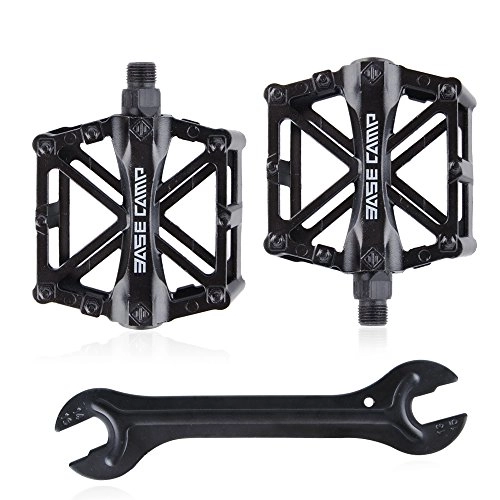 Mountain Bike Pedal : LOOCOWER Bicycle Cycling Bike Pedals, New Aluminum Antiskid Durable Mountain Bike Pedals Road Bike Hybrid Pedals for 9 / 16 inch With Free installation Tool-Black