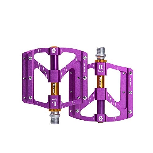 Mountain Bike Pedal : Lorenory Pedals bike Bike Pedals MTB Road Bicycle Pedals Purple Aluminum Alloy Platform 3 Sealed Bearing Ultralight Cycling Bike Pedals (Color : Purple)