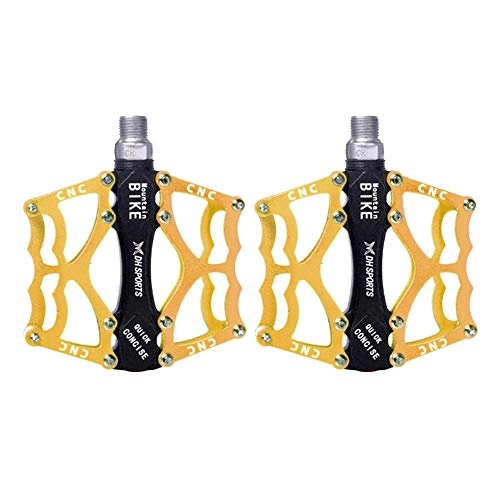Mountain Bike Pedal : LOVEYue 1 Pair Mountain Compatible With MTB Road Bike Bicycle Aluminum Alloy Cycling Anti-slip Pedals, Perfect Bike Accessories Golden