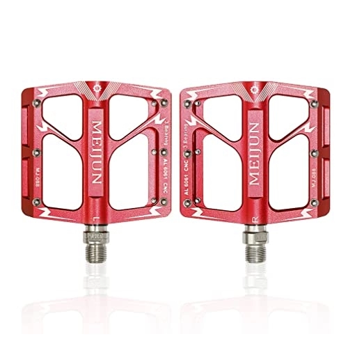 Mountain Bike Pedal : LSRRYD Bicycle Pedals Aluminum Alloy Platform Pedals 3 Sealed Bearings Pedals MTB Anti-Skit Pedals With Cleats 9 / 16" For Folding Road Mountain Bike BMX Cycling (Color : Red)