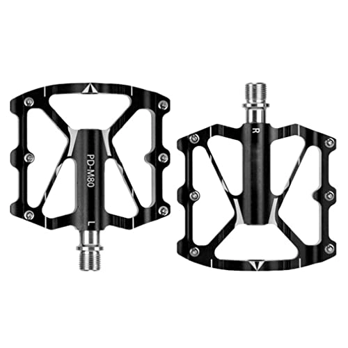 Mountain Bike Pedal : LSRRYD Bicycle Pedals CNC Aluminum Alloy Platform Pedals Anti-Skit With Cleats 3 Sealed Bearings For Folding Road Mountain Bike BMX MTB Cycling 9 / 16" Pedals (Color : Black)