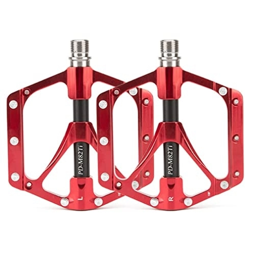 Mountain Bike Pedal : LSRRYD Mountain Bike Pedals 3 Sealed Bearings Aluminum Alloy Bicycle Platform Pedals 14 Anti-Skit Nails 9 / 16" For Road BMX MTB Folding Cycling Titanium Alloy Shaft (Color : Red)