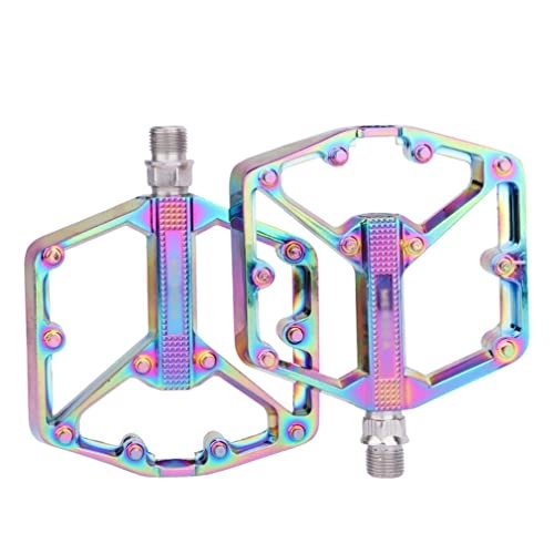 Mountain Bike Pedal : LSRRYD Mountain Bike Pedals Double DU Bearings Aluminum Alloy Bicycle Platform Pedals Sealed Non-Slip 9 / 16" For Road BMX MTB Folding Cycling (Color : Colorful)