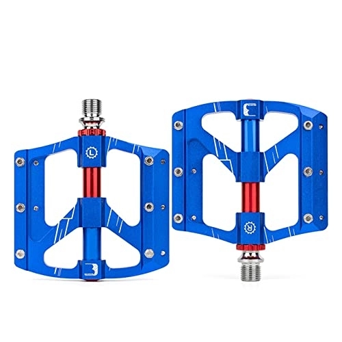Mountain Bike Pedal : LTHAPPYFUL MTB Road Mountain Bike Pedals Bicycle Pedals, 3 Bearings Aluminum Alloy Surface Lightweight Non-Slip Aluminum Strong Pedals with Removable Anti-Skid Nails Fits Most Bikes, Blue Pair