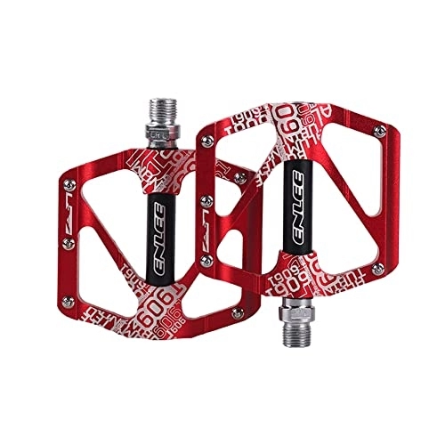 Mountain Bike Pedal : LUOSHUO Bike Pedals Aluminum Alloy Non-slip Super Light Mountain Bike Pedal Bearing Platform Road Mountain Large Area Bicycle Pedal Mtb Pedals (Color : Red)