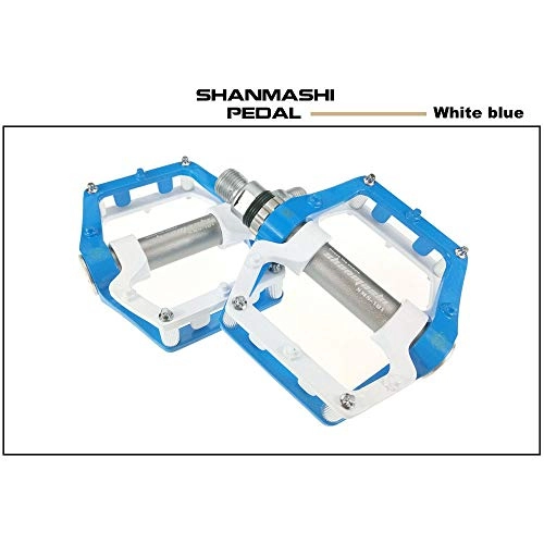 Mountain Bike Pedal : Luqifei Bicycle Pedal Mountain Bike Pedals 1 Pair Aluminum Alloy Antiskid Durable Bike Pedals Surface For Road Bike 5 Colors High-Strength Non-Slip (Color : White blue)