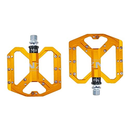 Mountain Bike Pedal : Lwlei 1 Pair Mountain Bike Pedals Aluminum Anti-Skid Durable 3 Bearing Bicycle Pedals, Road Bicycle Pedals, 9 / 16inch (Color : Gold)