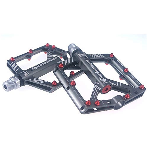 Mountain Bike Pedal : Lwlei 1 Pair Mountain Bike Pedals Aluminum Anti-Skid Durable 4 Bearing Bicycle Pedals, Lightweight Bike Pedal，9 / 16 Inch (Color : Gray)