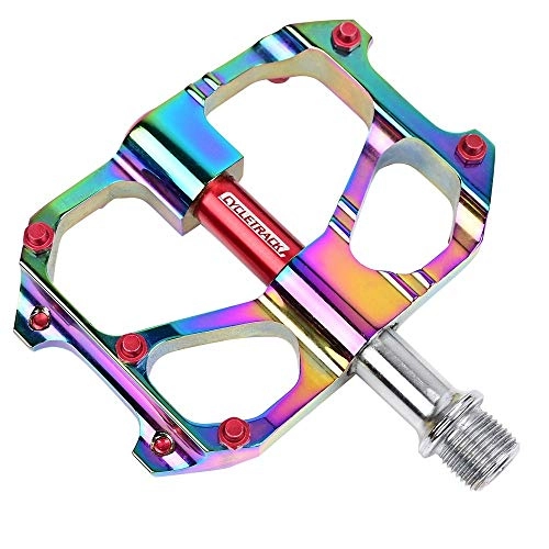 Mountain Bike Pedal : LWLEI 9 / 16 Inch Mountain Bike Pedals Plating Cycling Platform Non-Slip Road Bike Bearing Pedal，Bicycle Accessories (Color : Colorful)