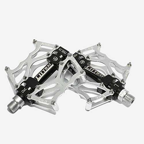 Mountain Bike Pedal : LWLEI Aluminum Alloy Bike Pedal, CNC Bearing Flat Pedals, Durable Mountain Bike Wide Platform Bicycle Pedals For 9 / 16 Inch (Color : Silver)