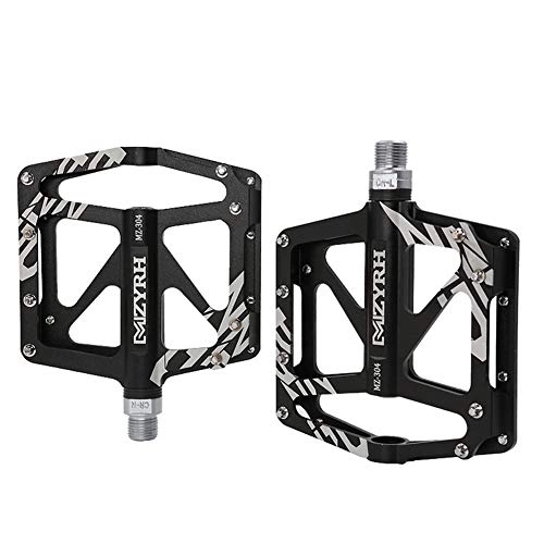 Mountain Bike Pedal : Lwlei Bike Cycling Pedals, CNC Aluminum Alloy Durable Non-slip Bicycle Pedal, 3 Bearings Pedals for 9 / 16 inch (Color : Black)