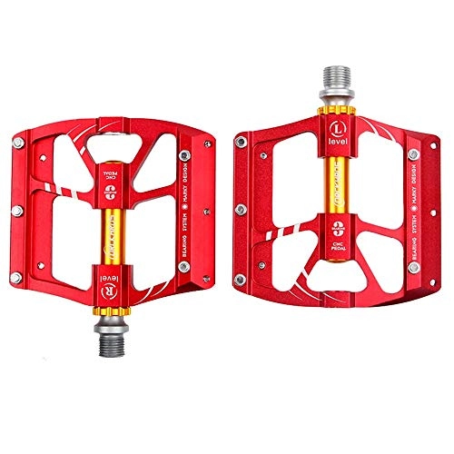 Mountain Bike Pedal : LWLEI Bike Cycling Pedals, Non-slip Durable Aluminum Alloy Bicycle Pedal, 3 Bearings Pedals ，9 / 16 Inch (Color : Red)