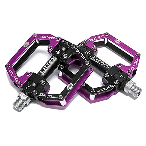 Mountain Bike Pedal : LWLEI Non-Slip Mountain Bike Pedals, Damping Bike Pedal，CNC Bicycle Platform，Bearing Bicycles Pedals For 9 / 16 Inch (Color : Purple)