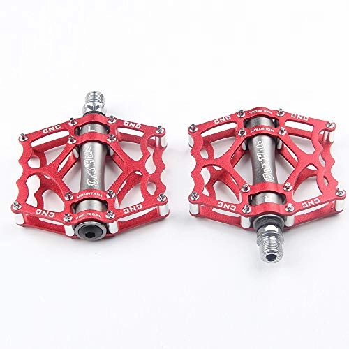 Mountain Bike Pedal : LWLEI Road Bike Pedals 9 / 16 Inch Aluminum Alloy Bicycle Platform Mountain Bike CNC Non-slip Bearing Pedal (Color : Red)