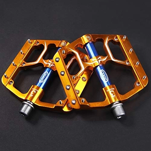 Mountain Bike Pedal : LXY Flat Bike Pedals MTB Road 3 Sealed Bearings Bicycle Pedals Mountain Bike Pedals Wide Platform pedales mtb accessories (Color : Golden)
