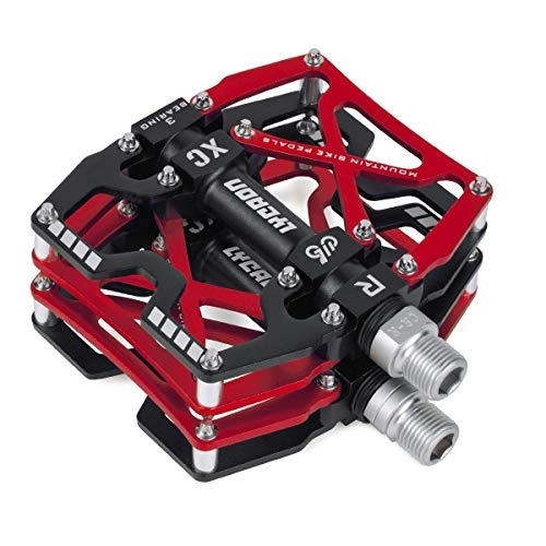 Mountain Bike Pedal : LYCAON Bicycle Pedals, CNC Aluminum Alloy Non-Slip Bicycle Pedal, 3 Bearing Pedals for BMX MTB 9 / 16 Inch (Red)