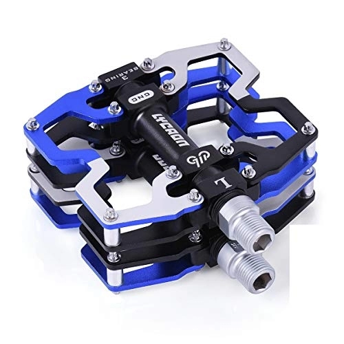 Mountain Bike Pedal : LYCAON Bike Bicycle Pedals, CNC Machined Aluminum Alloy Non-slip Cr-Mo Spindle Bicycle Pedal, 3 Bearings Pedals for 9 / 16" MTB BMX Cycle Mountain Road Bike Pedals (Blue)