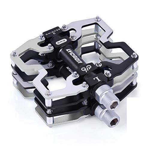 Mountain Bike Pedal : LYCAON Bike Bicycle Pedals, CNC Machined Aluminum Alloy Non-slip Cr-Mo Spindle Bicycle Pedal, 3 Bearings Pedals for 9 / 16" MTB BMX Cycle Mountain Road Bike Pedals (Silver)