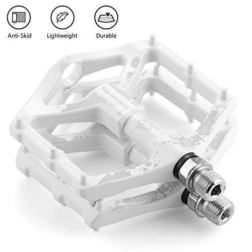 Mountain Bike Pedal : LYCAON Bike Bicycle Pedals, Non-Slip Durable Ultralight Mountain Bike Flat Pedals, 3 Bearing Pedals for 9 / 16 MTB BMX Mountain Road Bike Hybrid Pedals (White (2DU bearing))