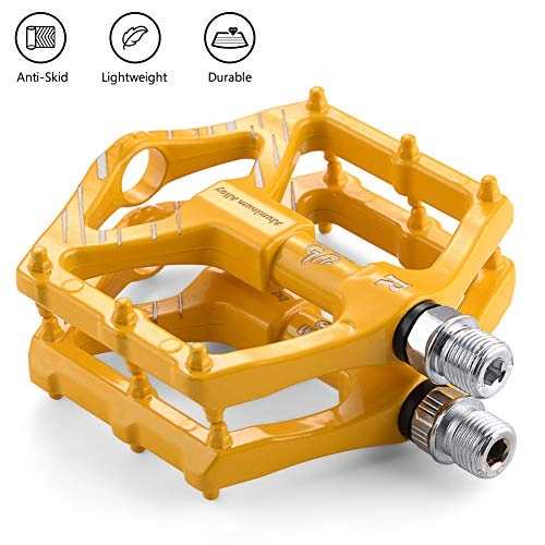Mountain Bike Pedal : LYCAON Bike Bicycle Pedals, Non-Slip Durable Ultralight Mountain Bike Flat Pedals, 3 Bearing Pedals for 9 / 16 MTB BMX Mountain Road Bike Hybrid Pedals (Yellow (2DU bearing))