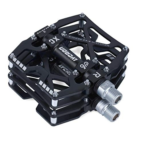 Mountain Bike Pedal : LYCAON Bike Cycling Pedals, CNC Machined Aluminum Alloy Durable Non-slip Bicycle Pedal, 3 Bearings Pedals for 9 / 16" Universal Cycling MTB BMX Mountain Road Bike Pedals (Black)
