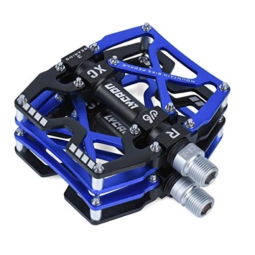 Mountain Bike Pedal : LYCAON Bike Cycling Pedals, CNC Machined Aluminum Alloy Durable Non-slip Bicycle Pedal, 3 Bearings Pedals for 9 / 16" Universal Cycling MTB BMX Mountain Road Bike Pedals (Blue)