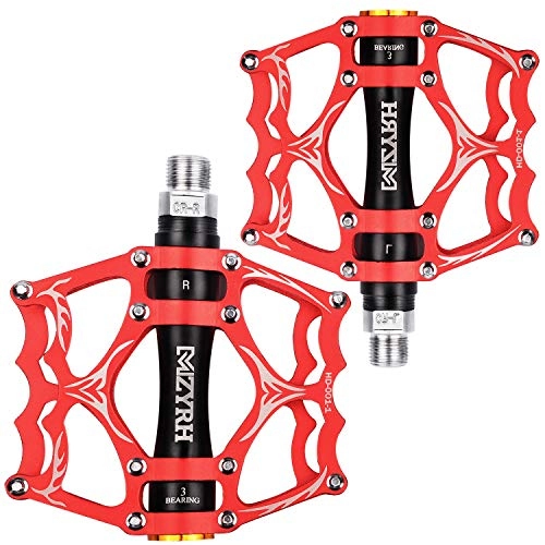 Mountain Bike Pedal : Lypeat 3 Bearings Mountain Bike Pedals Platform Bicycle Flat Alloy Pedals 9 / 16" Pedals Non-Slip Alloy Flat Pedals (Red)