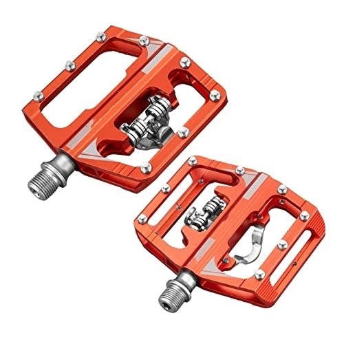 Mountain Bike Pedal : MACIMO Mtb Pedals For Bicycle Clip Automatic Pedals Platform Mountain Bike Mixed Footrest Double Function Power Meter Pedalen (Color : Orange)