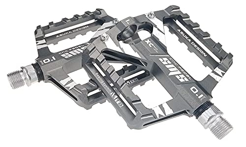 Mountain Bike Pedal : MCYAW Bearing 1 Pair Wide Platform Bike Pedals Big Foot Pedales Aluminium Alloy Mountain Bicycle Pedals MTB Accessories Non-slip (Color : Grey)