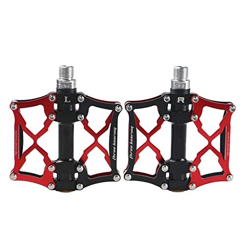 Mountain Bike Pedal : Melodycp Aluminum alloy road mountain bike bearing pedal Cycling Equipment Accessories Bicycle Pedal Bearing Palin Mountain Bike Pedals Non-slip Pedal (Color : Red and black)