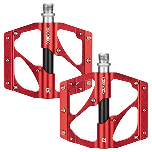 Mountain Bike Pedal : Metal Bike Pedals, CNC Aluminum Alloy Platform Bicycle Pedals, Hybrid Non-Slip Waterproof Flat Pedal for Road Mountain BMX MTB Bike (Red)
