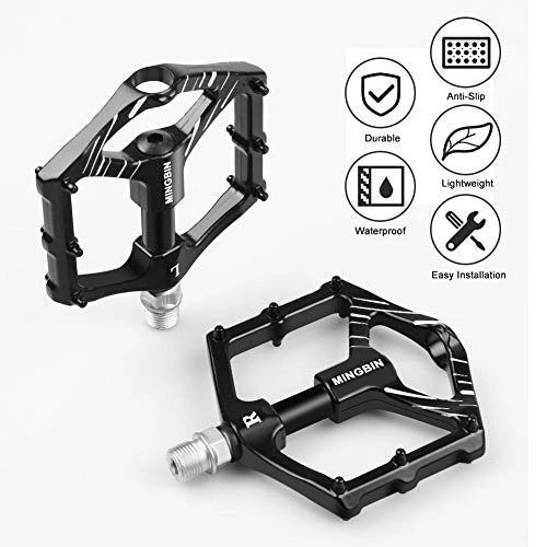 Mountain Bike Pedal : MingBin Bicycle Pedals, MTB Pedals Road Bike Mountain Bike Flat Pedals, CNC Machined Aluminum Alloy Body Cr-Mo 9 / 16" Spindle BMX Cycling Pedals With Anti-slip Locking Spindle and Durable Fixed Gear