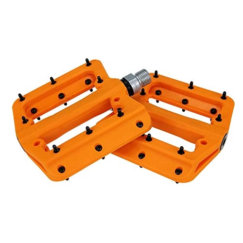 Mountain Bike Pedal : MINGDIAN FH Bicycle Foot Pedal Nylon Fiber Bearings Pedals Flat Y Fixed Gear Ultralight 345g Cycling 9 / 16 Mountain Bike Footrest MD-TB (Color : Orange)