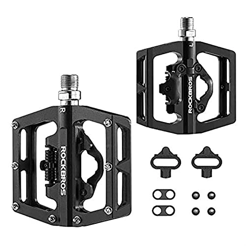 Mountain Bike Pedal : MJJCY density MTB Bike Pedals Bicycle Flat Platform Compatible with SPD Bike Dual Function Sealed Clipless for Road Mountain Bikes Spindle (Color : Black)