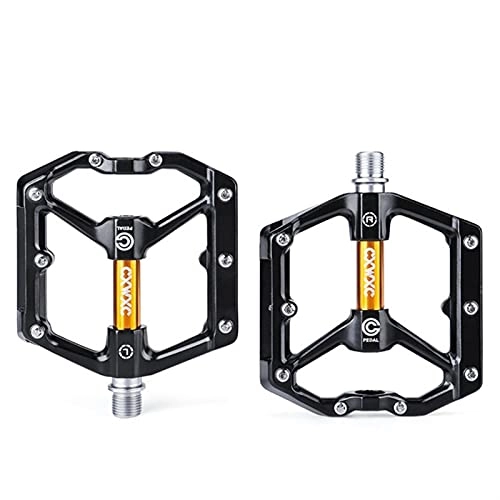 Mountain Bike Pedal : MJJCY density MTB Pedals Bicycle Aluminum Pedal Mountain Urban BMX Road Parts Sealed Bearing Flat Platform All-round Pedals Bike Accessories Spindle (Color : Black golden)