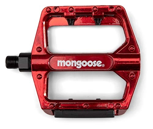 Mountain Bike Pedal : Mongoose Adult Mountain Bike Pedals, 1 / 2" and 9 / 16" Adapters, Durable Alloy Bicycle Platform Pedal, Refective Strips, MTB Bike Accessories, Red