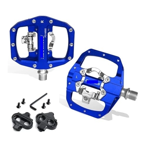 Mountain Bike Pedal : Motorbike Accessories MTB Pedals Double Function Bicycle Flat Pedal Pedal Applicable SPD System Mountain Bike Pedals With MTB Cleat (Color : Blue pedal-Cleat)