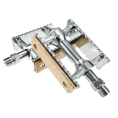 Mountain Bike Pedal : Mountain Bicycle Pedals, pedals, Bicycle Pedals, Ultralight Bike Aluminum Alloy MTB Road Bike Cycling Classical Retro Wooden Styles Non-slip Pedals (Color : Silver)