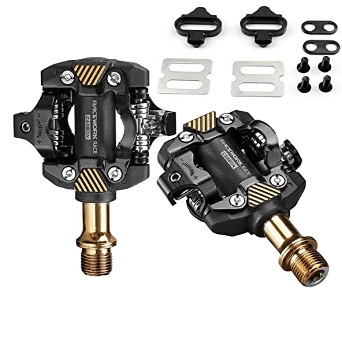 Mountain Bike Pedal : Mountain Bike Pedal Ultra Light, Self-Locking DU Bearing Pedal Pedals, MTB Locking Pedals Carbon Fiber, Dual Platform Clipless Pedals for Mountain Bikes - Easy Clip in & Take Out . (Gold)