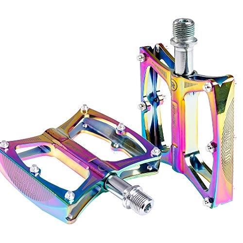 Mountain Bike Pedal : Mountain Bike Pedals, 9 / 16 Inch Bicycle Pedals, Lightweight Aluminum Alloy Colorful Wide Platform Cycling Pedal for BMX / MTB