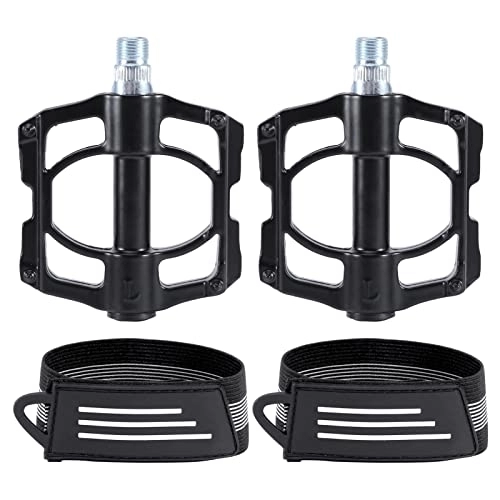 Mountain Bike Pedal : Mountain Bike Pedals and 2pcs Mountain Bike Belt, with Foot Belt, Non-Slip Lightweight Nylon Fiber Bicycle Platform Pedals, Grip Firmly Adjustable Machined Removable Back Pedal
