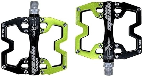 Mountain Bike Pedal : Mountain Bike Pedals Bearing Perrin Flat Aluminium Skeletonised Non-slip Spikes Bike Pedals (Color : Green, Size : Free size)