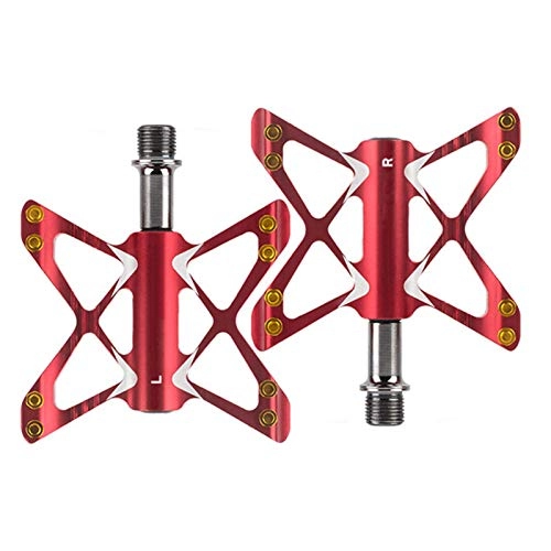 Mountain Bike Pedal : Mountain Bike Pedals, Butterfly Style 3 Bearing Palin Bicycle Pedals with Cleats for Mountain Road Trekking Bike, Red
