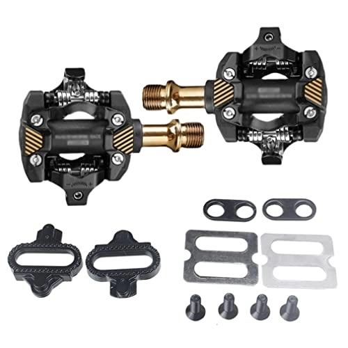 Mountain Bike Pedal : Mountain Bike Pedals, Mountain Nylon Fiber Cleats Set Clipless Pedals Compatible With SPD Structure (Color : Gold)