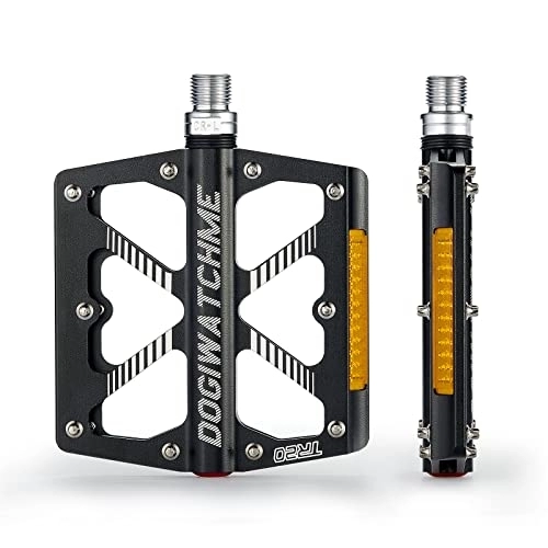 Mountain Bike Pedal : Mountain Bike Pedals MTB Pedals, 3 Bearing Non-Slip Aluminum 9 / 16" Bicycle Platform Pedals with Reflectors, CNC Machined Bicycle Wide Pedals for Road Mountain Bike (Black)