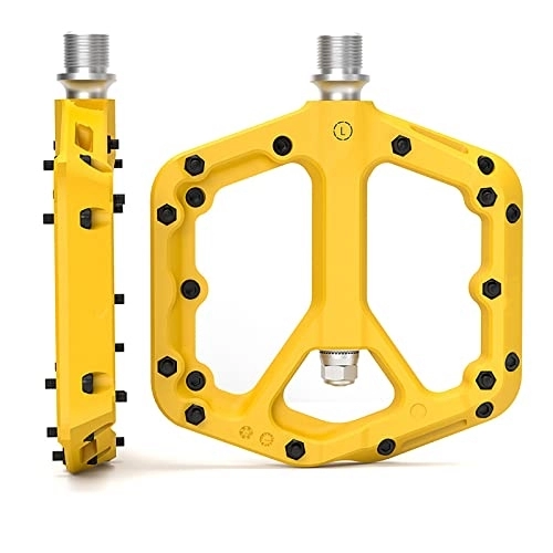 Mountain Bike Pedal : Mountain Bike Pedals, Nylon Composite Flat Pedals, 9 / 16-Inch Sealed Bearing Lightweight Aluminum Alloy, for Road Mountain BMX MTB Bike (Yellow)
