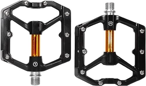 Mountain Bike Pedal : Mountain Bike Pedals, Reflective Bike Pedals Ultralight Aluminum Sealed Bearings Road Pedals Non-Slip Bicycle Pedals (Color : Black Gold)