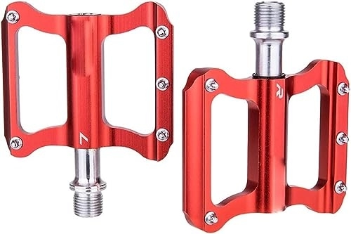 Mountain Bike Pedal : Mountain Bike Pedals, Road Bike Ultralight Flat Pedal Aluminum Alloy Bicycle Pedal Bearings Anti-slip Folding bike For Road Cycling Parts (Color : Red)
